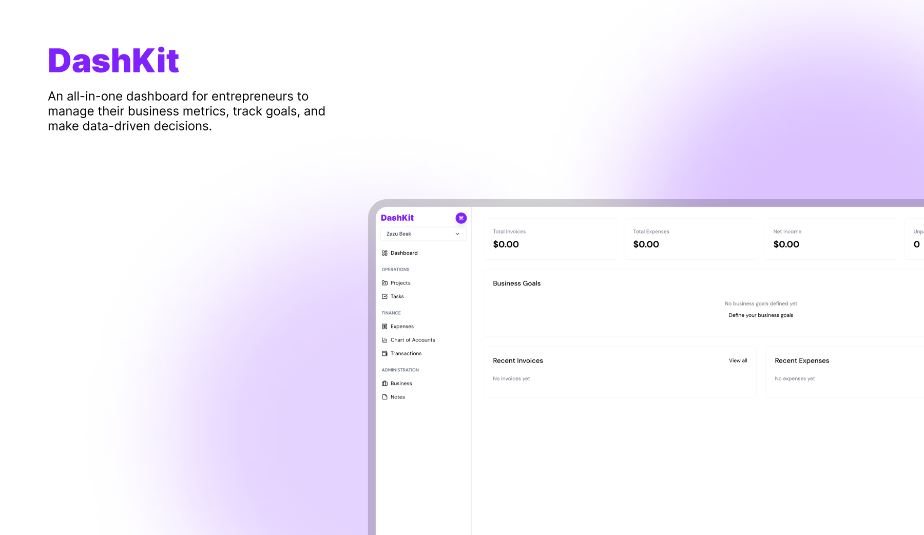 Screenshot of Dashkit application